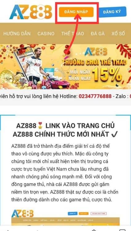 Đăng nhập vào tài khoản AZ888