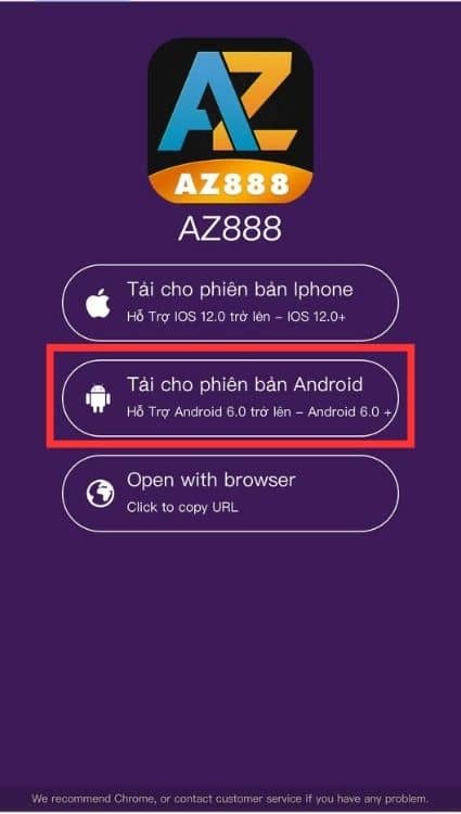 Nhấn vào tải cho phiên bản Android