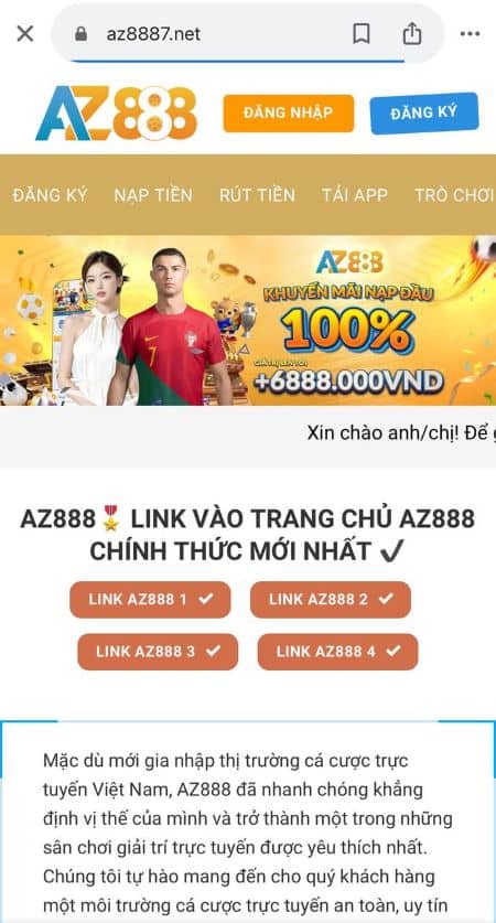 Truy cập vào trang web AZ888 theo đường link chính thức