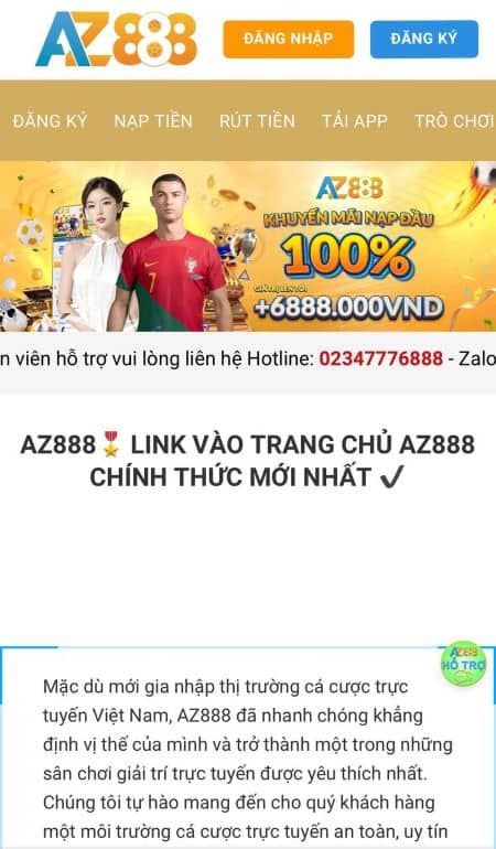 Truy cập website chính thức của AZ888